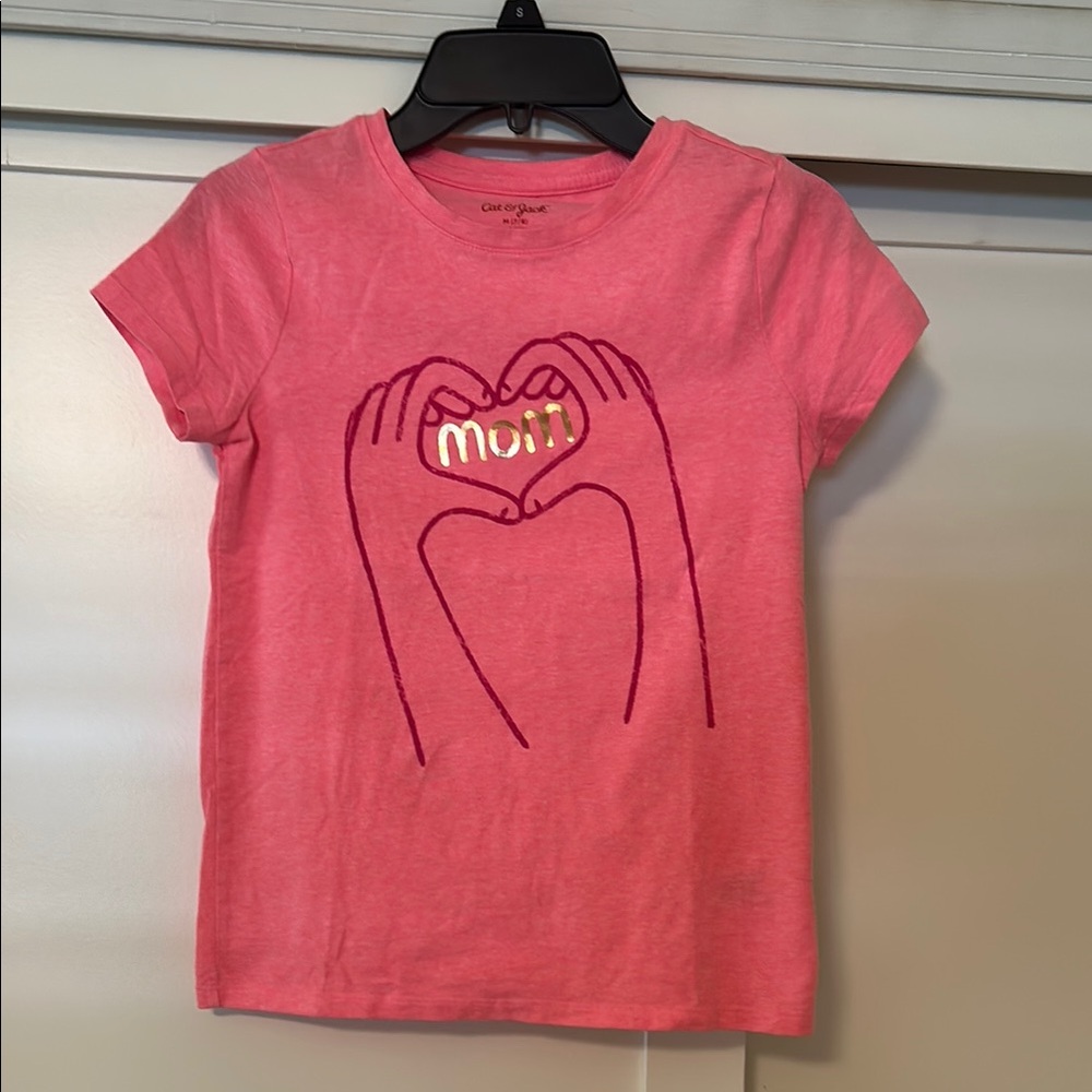Cat & Jack Pink Tee with Heart and 'Mom' Design